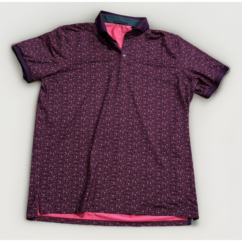 Greyson Golf Polo Shirt XL Purple Pink Floral Performance Stretch Short Sleeve